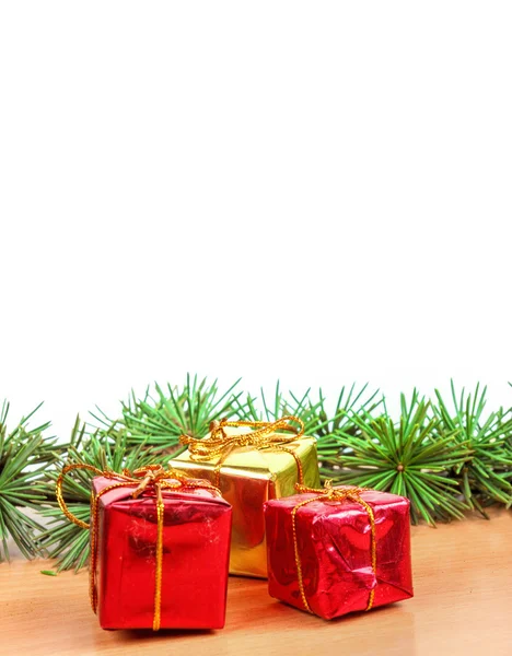 Wonderful Christmas decoration with fir tree and yellow and red — Stock Photo, Image