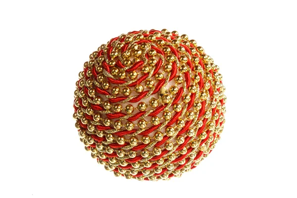 Decorative one red and golden yellow round ball ornament  on whi — Stock Photo, Image