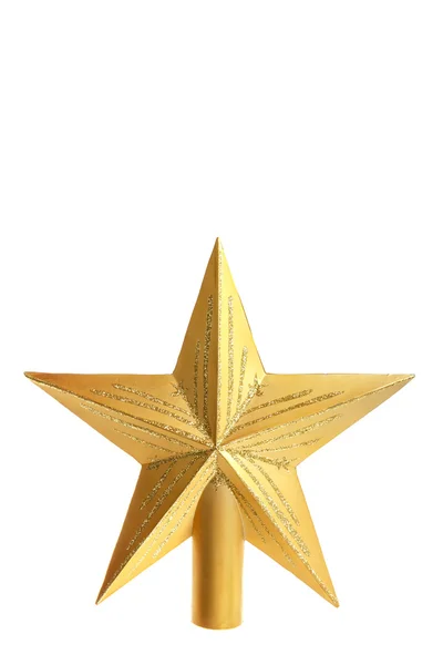 Декоративна жовта зірка на вершині ялинки — стокове фото