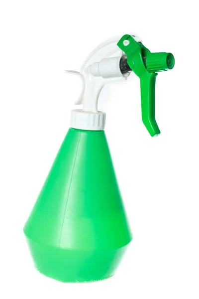 Καθαρίζοντας εξοπλισμό, μπουκάλι πράσινο πλαστικό ομίχλη ψεκαστήρα κήπων — Φωτογραφία Αρχείου