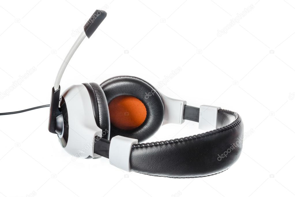 Computer headphones with microphone side view isolated on white