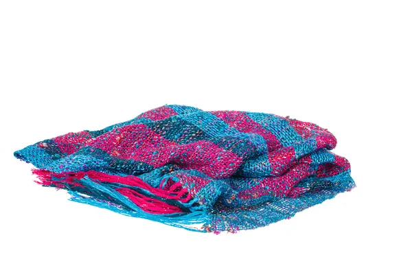 Colourful handmade neckwear or scarf of woolen knitted fabric te — Stock Photo, Image