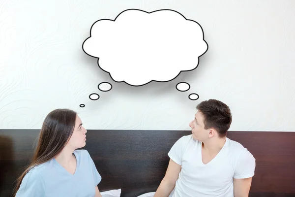 Looking up at thinking speech bubble, comic cloud — Stock Photo, Image