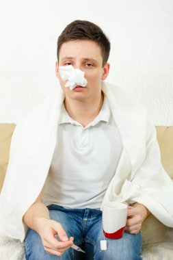 Young adult man get caught by virus epidemic