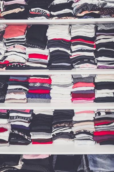 Dressing White Closet with Clothes Arranged Neatly Thickly Order — 图库照片