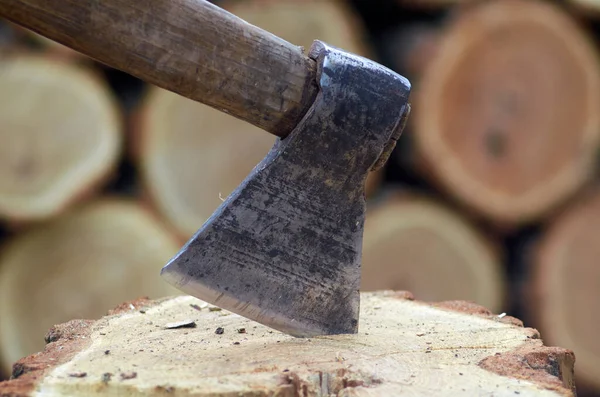 Photo of ax in the tree stump — Stock Photo, Image