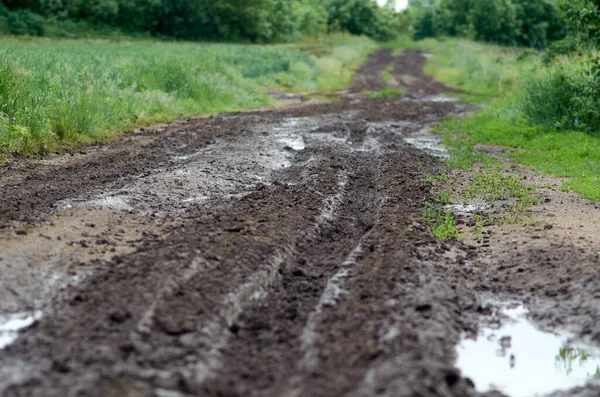 Ukrainska landsbygden landskap med tom landsbygd grusväg efter regn — Stockfoto