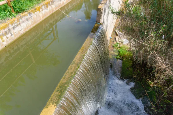 Artificial Waterfall Irrigation Canal Orchards — Foto Stock