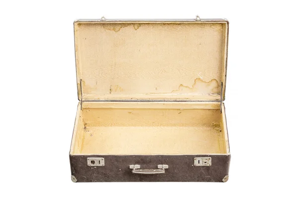 Opened vintage suitcase on white — Stock Photo, Image