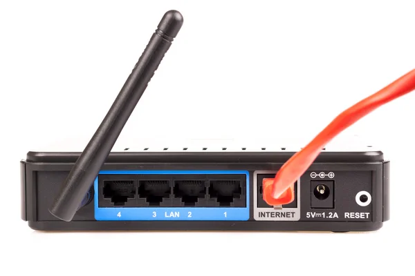 Modem router síť s kabelem — Stock fotografie