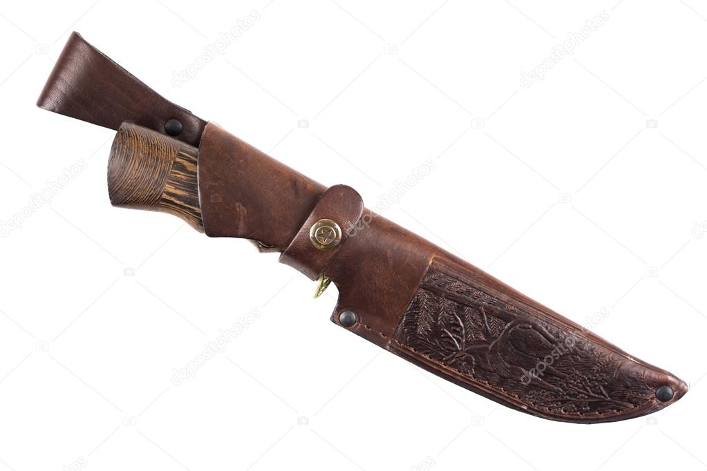 Hunting knife in leather case