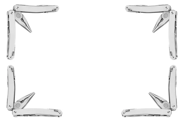 Frame of multitools on white — Stock Photo, Image