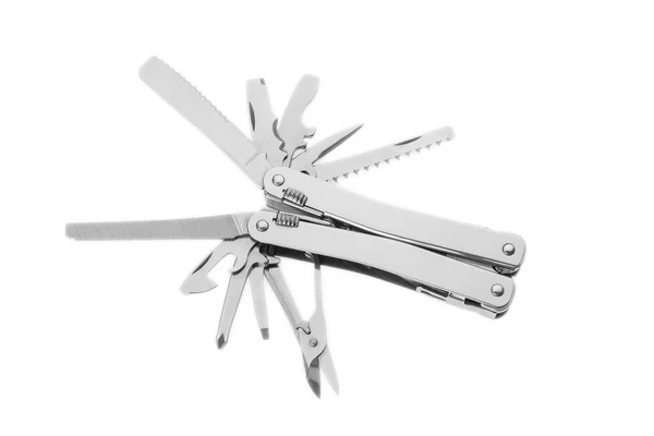 Stainless steel multitool on white — Stock Photo, Image