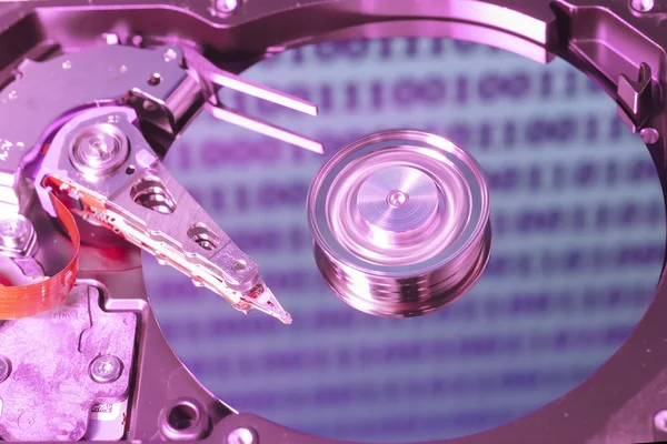 Opened hard disk drive with digits in reflection — Stock Photo, Image