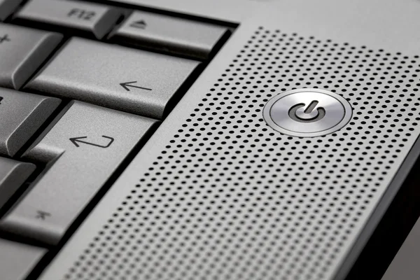 Closeup of silver computer laptop selective focus on standby on — Stock Photo, Image