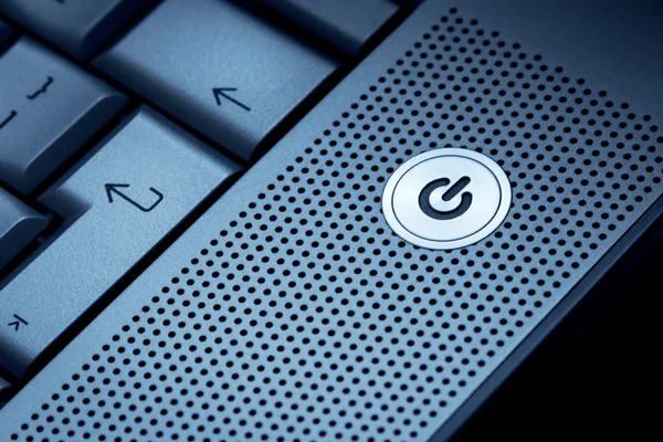 Closeup of silver blue computer laptop selective focus on standb — Stock Photo, Image