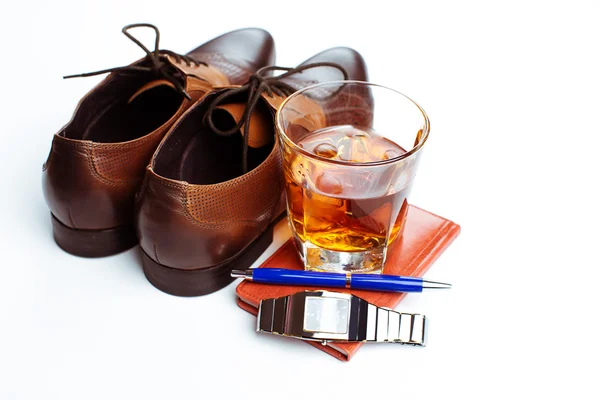 Akcesoria dla mężczyzn i whisky — Zdjęcie stockowe