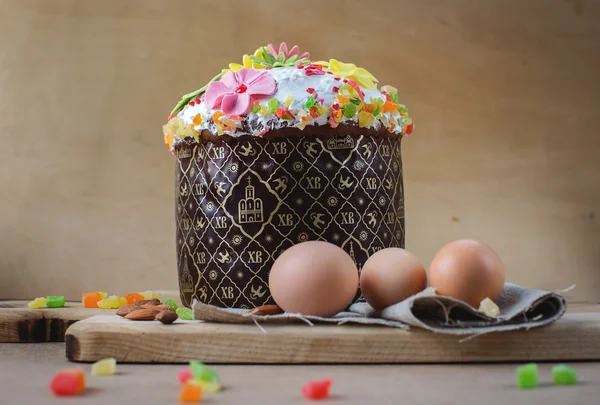 Navidad casera incluso Panettone Pan con frutas — Foto de Stock