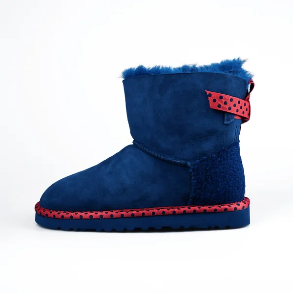 Winter blauw bont laarzen — Stockfoto