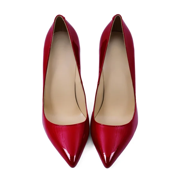 Czerwony na białym tle wysoki obcas buty kobiet — Zdjęcie stockowe