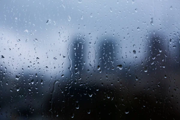 Raindrops Blue Glass Background Autumn Abstract Background — Stock Photo, Image