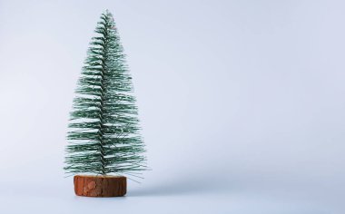 Beyaz arka planda küçük bir Noel ağacı.