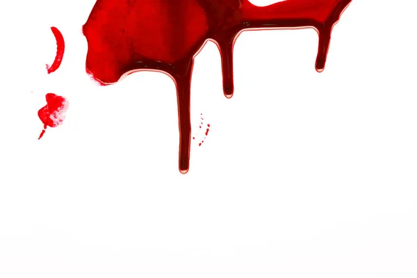 Drops Blood Running Blood Flows White Wall — Stock Photo, Image