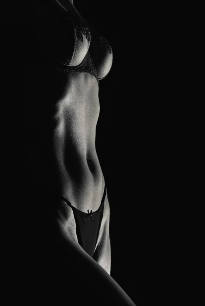 Ασπρόμαυρη Σιλουέτα Γυναικείας Φωτογραφίας Body Art — Φωτογραφία Αρχείου