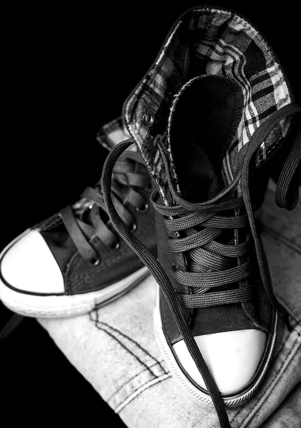 Black and white photo of a stylish sneaker — Stock Photo, Image