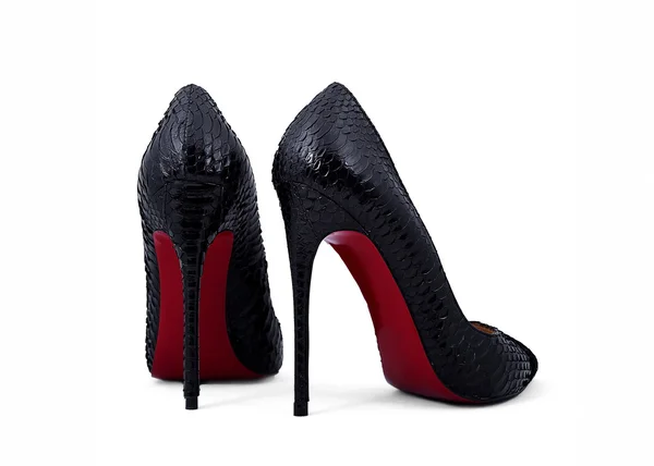Black shoes scaly heels — Stock Photo, Image