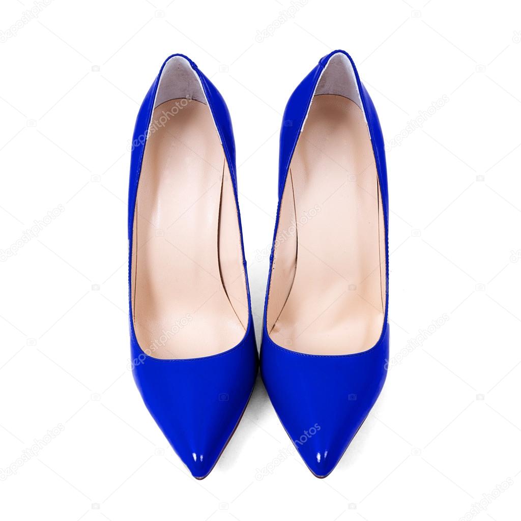 Blue female shoes on a white background