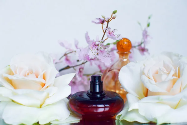 Two glass bottles of female perfume — Stock Photo, Image