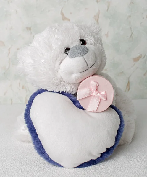 Hediye kalp kutu ile ayı — Stok fotoğraf