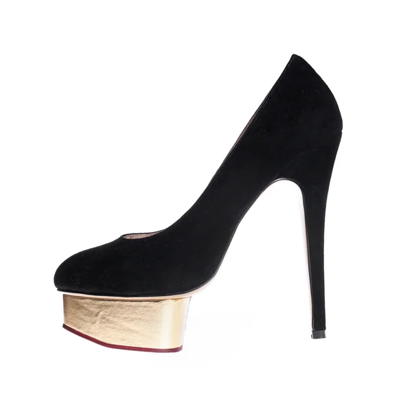 Ženské černé semišové boty — Stock fotografie