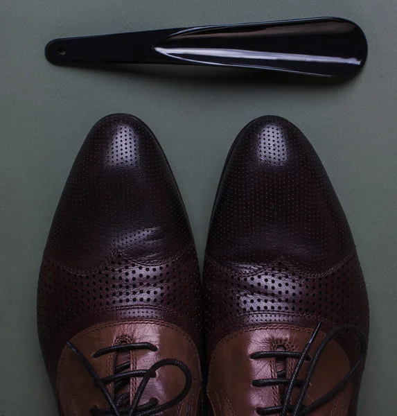 Par de zapatos de cuero marrón — Foto de Stock