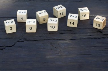 Ahşap arka plan üzerinde matematiksel formül küp