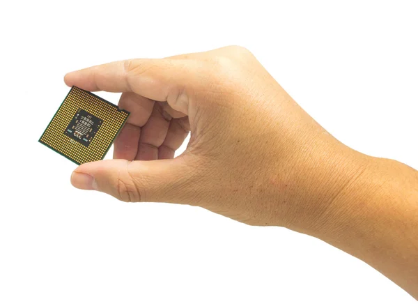 Sostiene en una mano un microchip — Foto de Stock