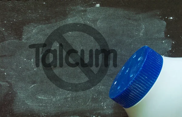 Talcum powder and write word talcum — Stock Photo, Image