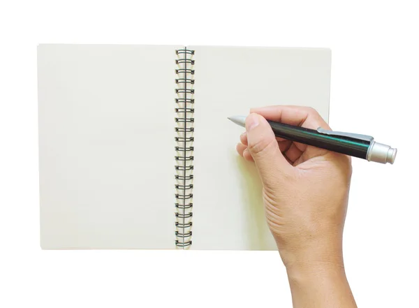 Scrittura a mano su quaderno vuoto isolato su bianco — Foto Stock