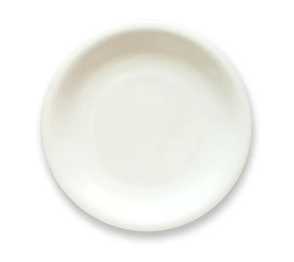 Pohled shora bílý prázdný talíř, samostatný — Stock fotografie