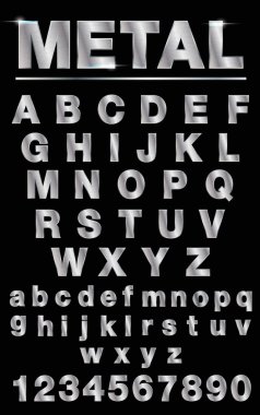 Gümüş metalik parlak harfler izole