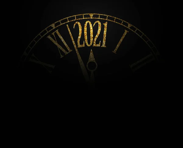 2021 New Year Carte Paillettes Horloge Classique Sur Fond Noir — Photo