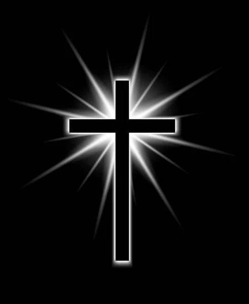 Religieuze Kruis Met Zonnestralen Schijnen Donkere Achtergrond Illustratie Eps10 — Stockvector