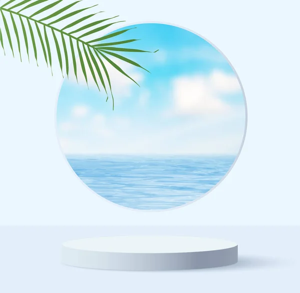 Bílá Podium Displej Palmovým Stínem Pro Prezentaci Produktů Letní Modré — Stockový vektor