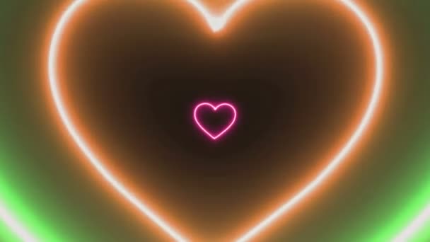Hypnotic Neon Heart Shaped Tunnel Color Set Rainbow Retro Wallpapper — Stock Video