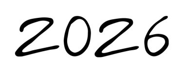 Vektör 2026 siyah el yazısı yazı tipi. Beyaz arka plan grunge tarzı. Takvim tasarımı için izole tipografi metni, el ilanı, afiş, poster