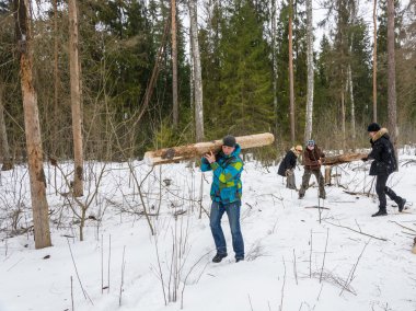 Turistler, Mart 1 ateş için odun ürün toplama ormanda