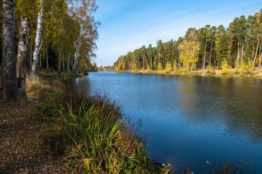 Kokhma, Ivanovo bölgesinde güneşli bir günde, sonbahar manzarası.