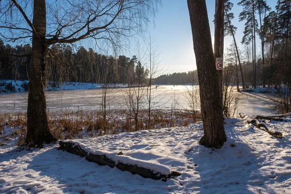 Början Vintern Talka Floden Staden Ivanovo Solig Frostig Dag Ryssland — Stockfoto