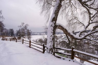 Plyos, İvanovo bölgesinde kış ayaz bulutlu bir gün, Rusya.